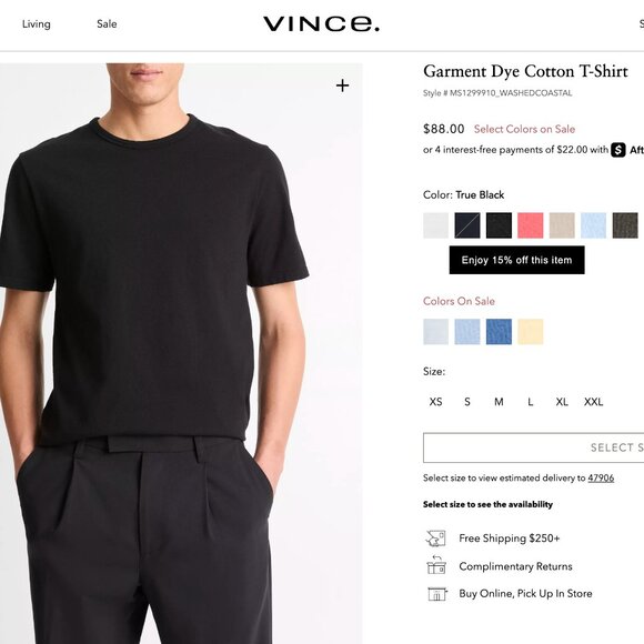 NWT - Vince Men's Garment Dye Cotton T-Shirt - Large - Picture 4 of 4